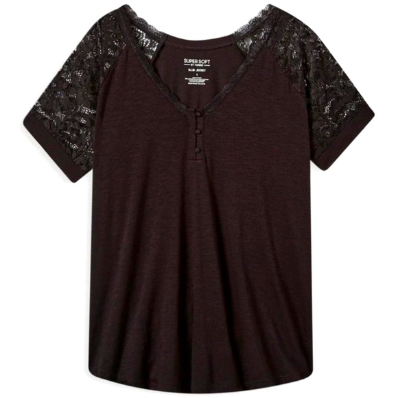 ❤️NWT VINTAGE TORRID TEE - LACE SLEEVE - SUPER SOFT - V NECK HENLEY - PLUS SIZE - Picture 10 of 13